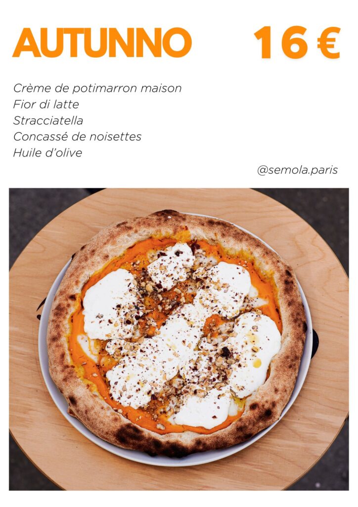 Pizza Autunno avec Crème de Potimarron et Stracciatella - Semola Paris